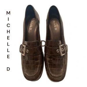 Michelle D Shoes Loafers Silver‎ Buckle Brown Sz 8M